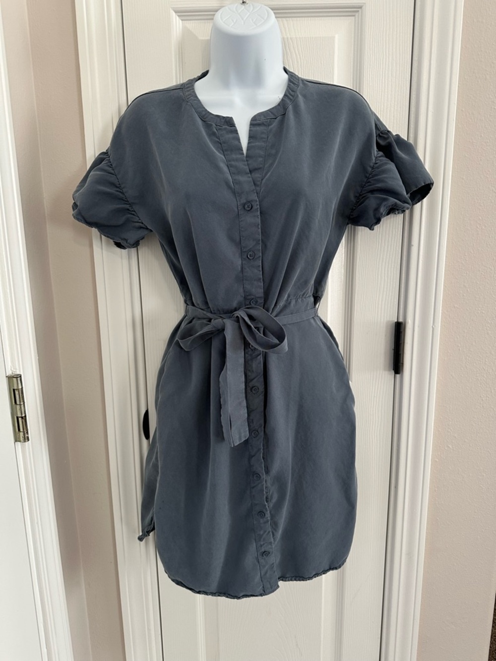 Banana Republic Charcoal Button-Front Tie-Waist Mini Dress